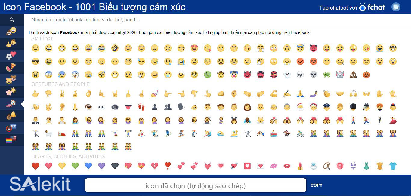 bieu tuong cam xuc tren status facebook