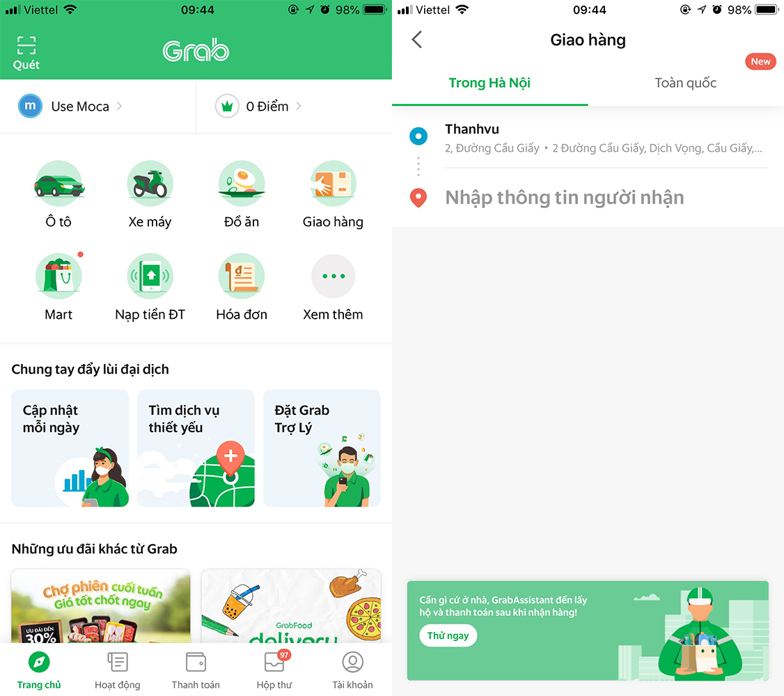 cach dat grab giao hang