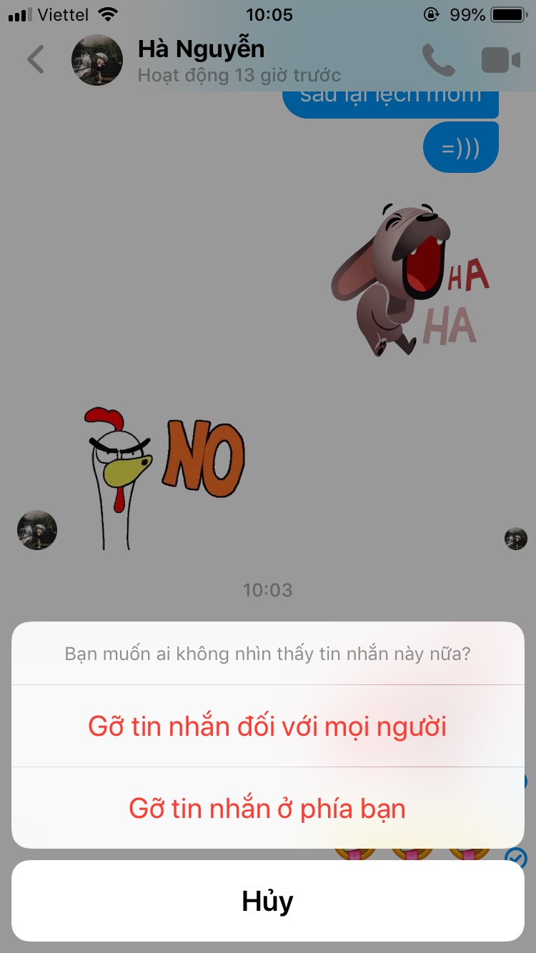 cách xóa biểu tượng cảm xúc trên messenger