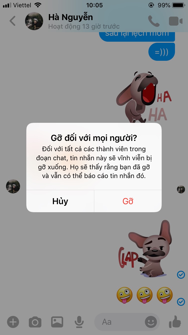 cách xóa biểu tượng cảm xúc trên tin nhắn messenger