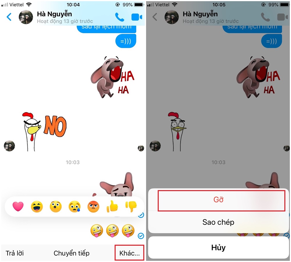cách xóa biểu tượng cảm xúc trên tin nhắn messenger