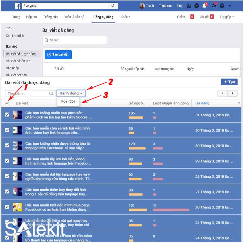 cach xoa cac bai viet tren facebook nhanh