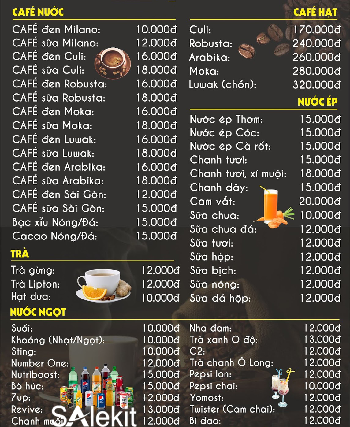 menu cac loai do uong