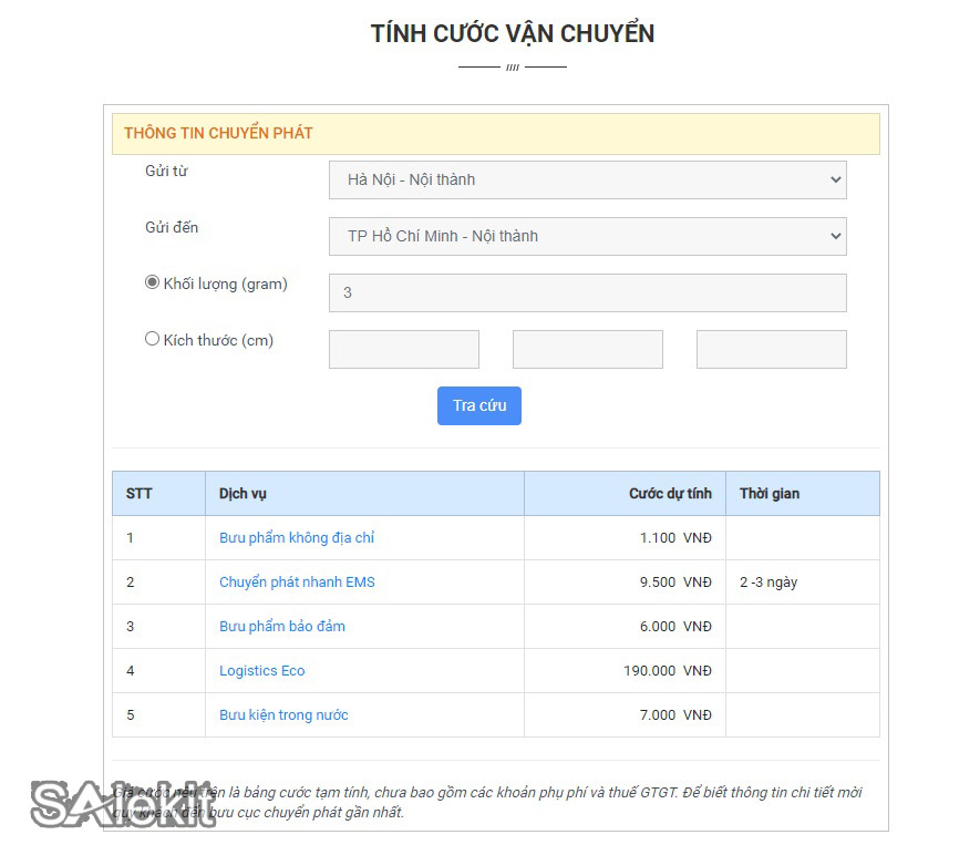 gửi h&agrave;ng qua bưu điện