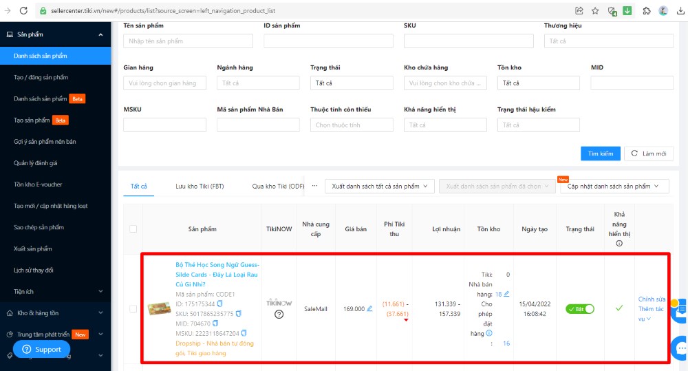 Đồng bộ sản phẩm từ Tiki về 24h7 v&agrave; ngược lại 