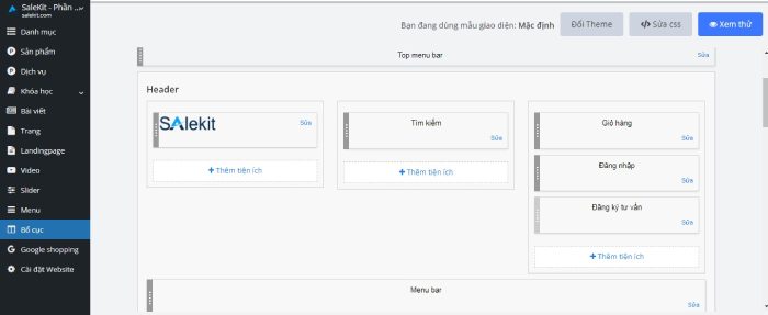 Giao diện quản l&yacute; website TMĐT tr&ecirc;n 24h7.vn với nhiều c&ocirc;ng cụ hỗ trợ