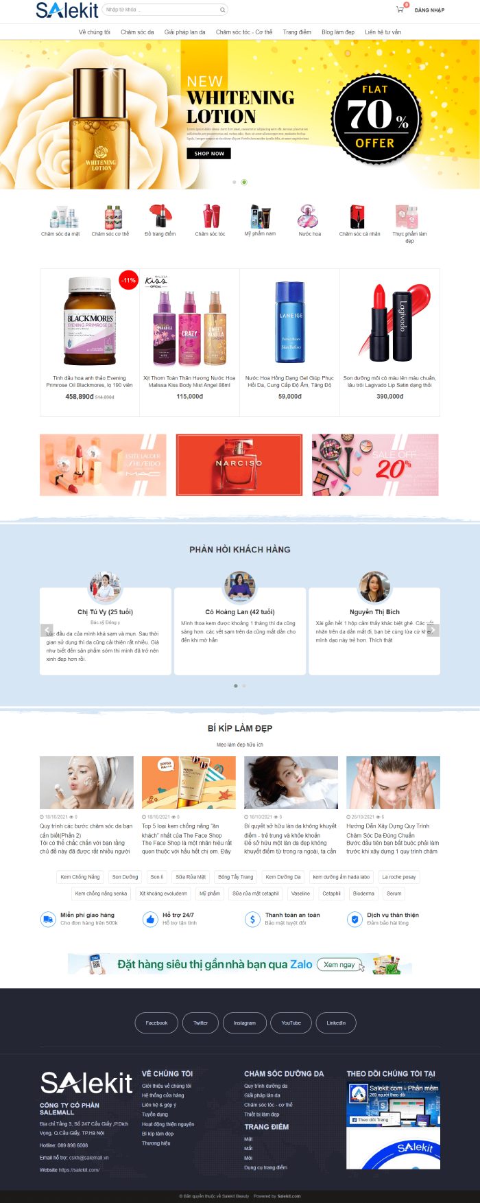 Giao diện trang chủ, header, footer của một website TMĐT