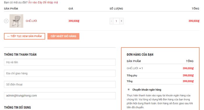 Giao diện đặt h&agrave;ng v&agrave; thanh to&aacute;n khi mua h&agrave;ng tr&ecirc;n website thương mại điện tử b&aacute;n hhangf