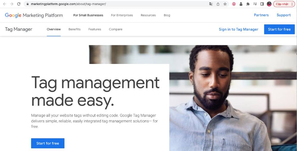 truy cập web để tạo t&agrave;i khoản google tag manager