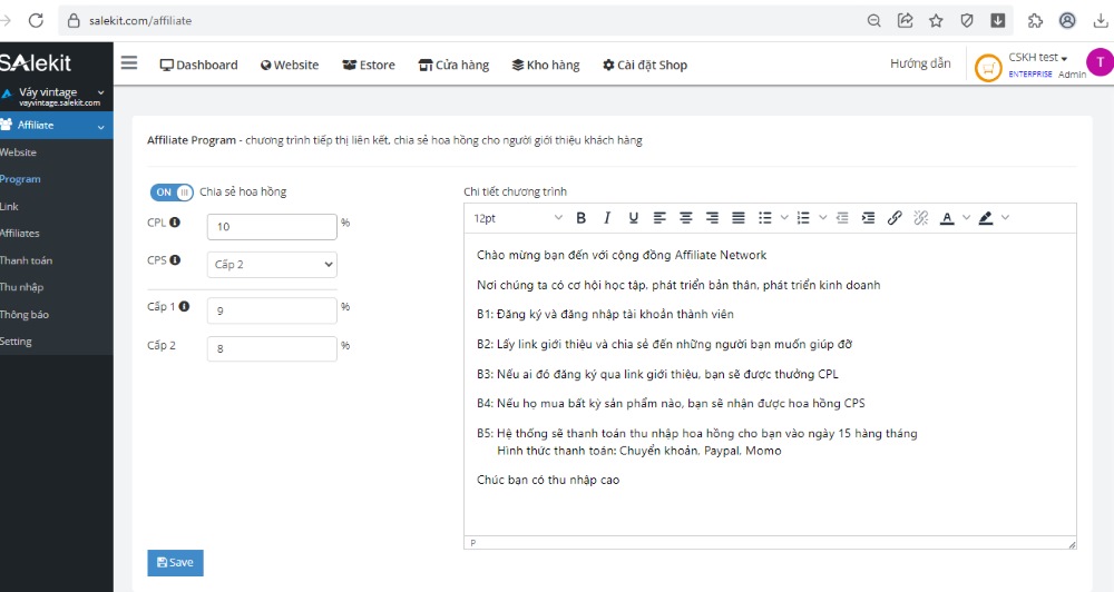 Thiết lập hoa hồng Affiliate Marketing