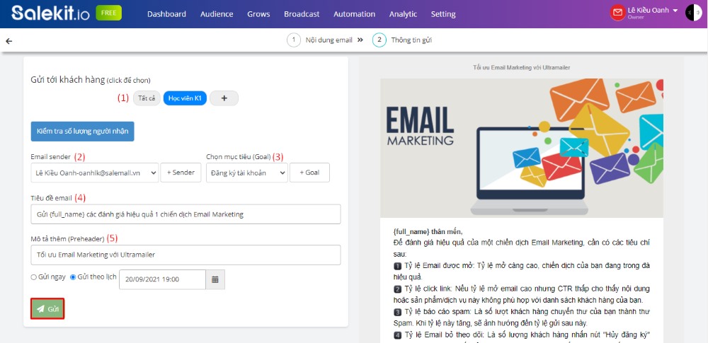 Gửi chiến dịch email b&aacute;o gi&aacute; cho h&agrave;ng loạt kh&aacute;ch h&agrave;ng 